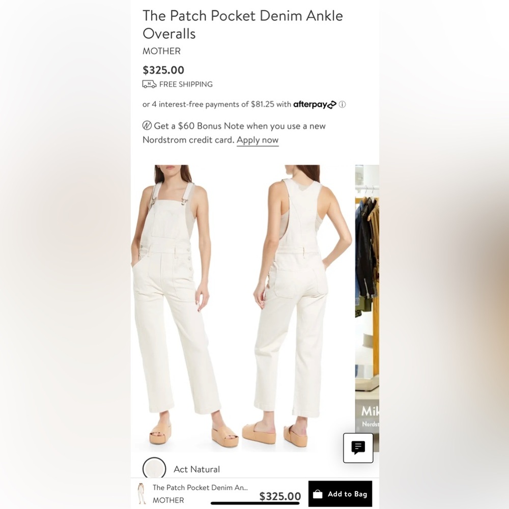 Mother superior white overalls- Nordstrom. Size small. Two available. - Picture 4 of 6
